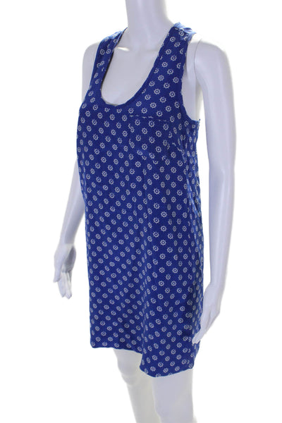 Joie Womens Silk Graphic Print Scoop Neck Sleeveless Mini Dress Blue Size S