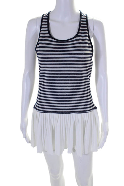 Fila Womens Striped Pleated Sleeveless Mini Activewear Dress Navy Size XS