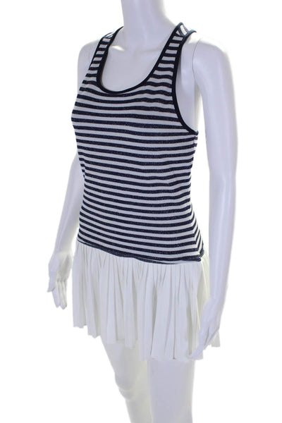 Fila Womens Striped Pleated Sleeveless Mini Activewear Dress Navy Size XS