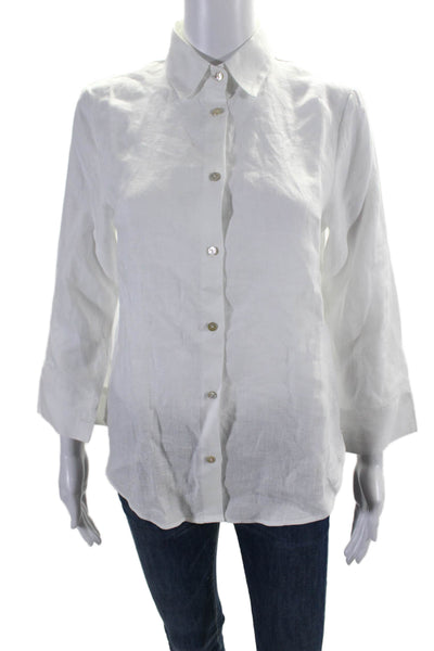 Isa Belle Samo Gabrscek Womens Linen Button Down Shirt White Size Small