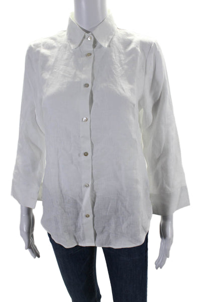 Isa Belle Samo Gabrscek Womens Linen Button Down Shirt White Size Small