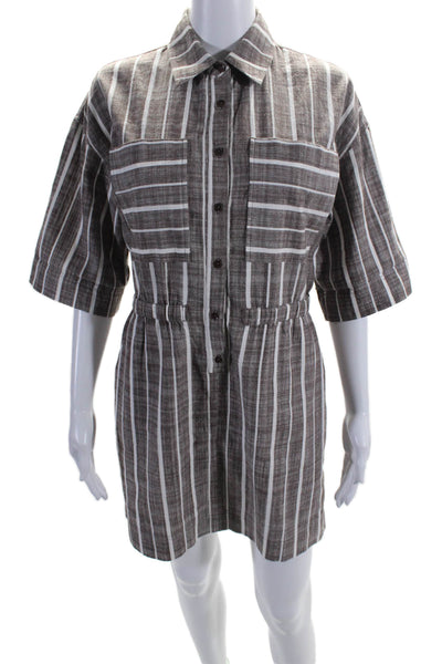 Apiece Apart Womens Button Down Dress Brown White Cotton Size Extra Small