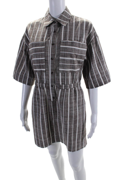 Apiece Apart Womens Button Down Dress Brown White Cotton Size Extra Small