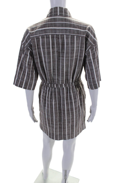 Apiece Apart Womens Button Down Dress Brown White Cotton Size Extra Small
