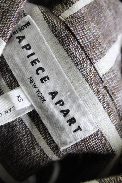 Apiece Apart Womens Button Down Dress Brown White Cotton Size Extra Small