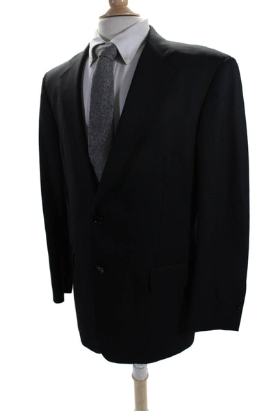 John Varvatos Mens Wide Lapel Two Button Blazer Jacket Black Wool Size EUR 52