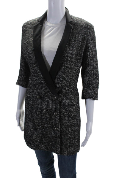 Rebecca Minkoff Womens Woven Button Down Coat Black Grey Cotton Blend Size 2