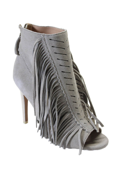 Joes Womens Suede Zip Up Open Toe Fringe Ankle Boots Gray Size 7.5 Medium