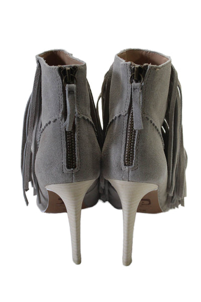 Joes Womens Suede Zip Up Open Toe Fringe Ankle Boots Gray Size 7.5 Medium