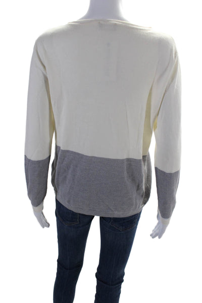 BASLER Womens Long Sleeve Crew Neck Tight Knit Sweater Gray White Small