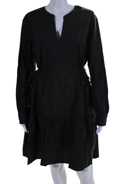 Rails Womens Black Cotton Blend V-neck Tie Waist Long Sleeve Shift Dress Size L