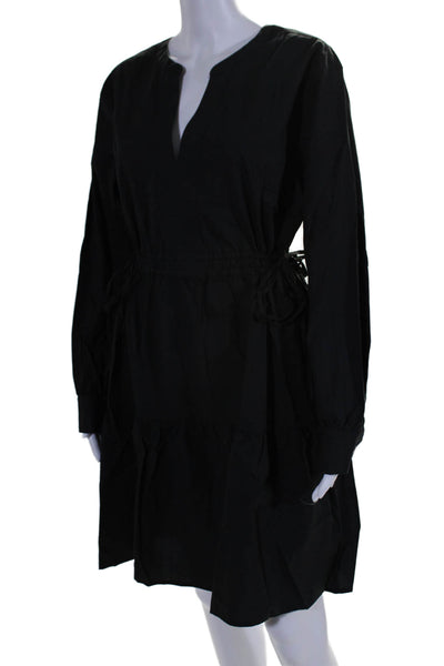 Rails Womens Black Cotton Blend V-neck Tie Waist Long Sleeve Shift Dress Size L