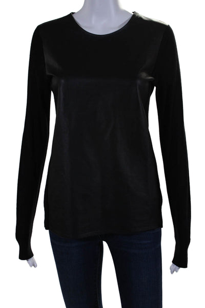 Vince Womens Black Color Block Crew Neck Long Sleeve Blouse Top Size S