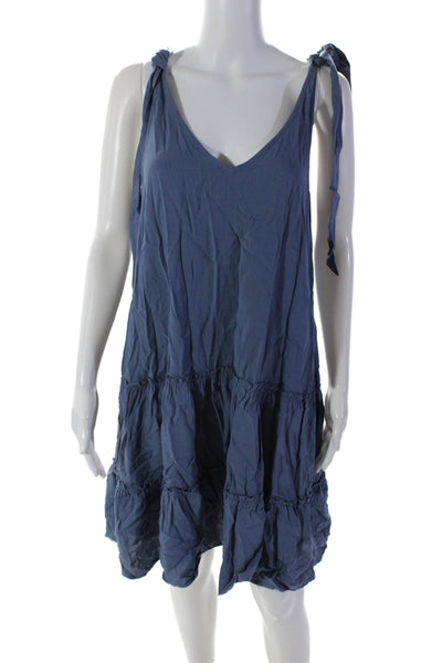 Splendid Womens Knotted Straps Sleeveless V-Neck Tiered Shift Dress Blue Size S