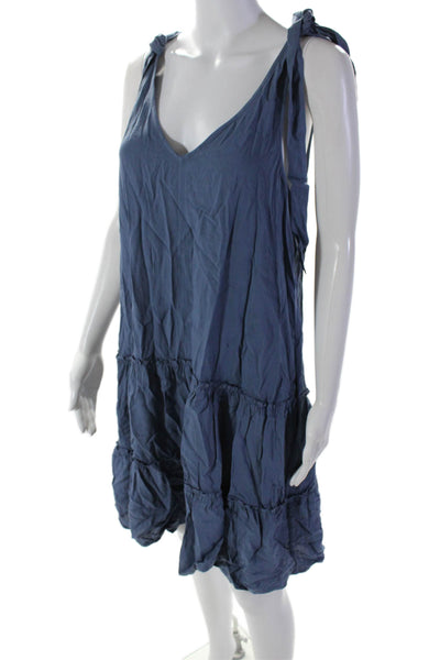 Splendid Womens Knotted Straps Sleeveless V-Neck Tiered Shift Dress Blue Size S