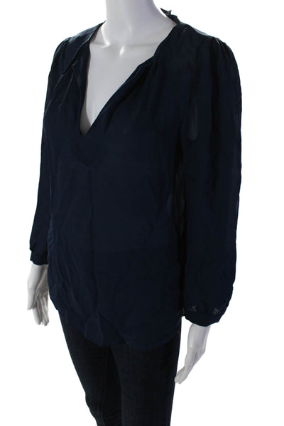 Joie Womens Silk Georgette Long Sleeve V-Neck Blouse Top Navy Blue Size S