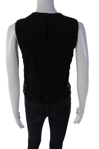 A.L.C. Womens Silk Georgette Leaf Embroidered Hem Sleeveless Tank Black Size 4