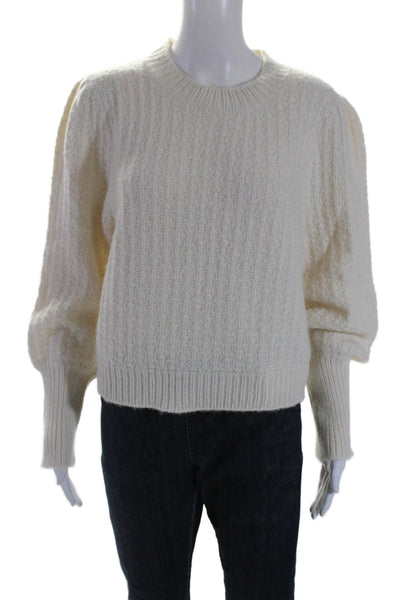 The Westside Womens Alpaca Long Sleeves Crew Neck Sweater White Size Small