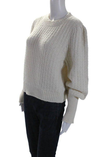 The Westside Womens Alpaca Long Sleeves Crew Neck Sweater White Size Small