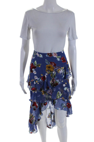 Alice + Olivia Womens Floral Print Ruffled Tiered High Low Skirt Blue Size 0