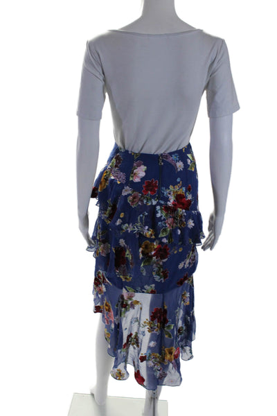 Alice + Olivia Womens Floral Print Ruffled Tiered High Low Skirt Blue Size 0