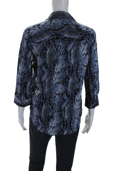 L'Agence Womens Snakeskin Print Collared Long Sleeve Button Down Blouse Blue S