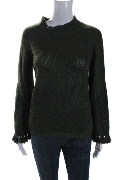 Kobi Halperin Womens Merino Wool Flounce Sleeve Mock Neck Sweater Green Size XS