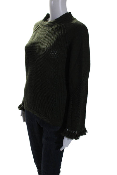 Kobi Halperin Womens Merino Wool Flounce Sleeve Mock Neck Sweater Green Size XS