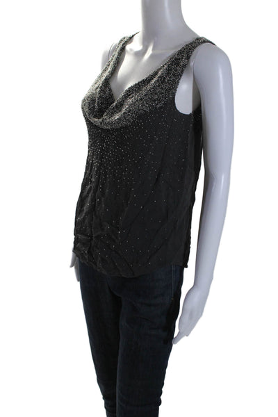 Ecru Womens Chiffon Beaded Sleeveless Boat Neck Tank Top Blouse Gray Size XS