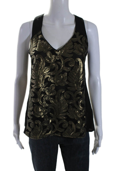 Nanette Lepore Womens Silk Sequined Front V-Neck Sleeveless Blouse Black Size S