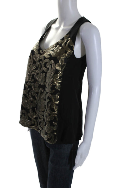 Nanette Lepore Womens Silk Sequined Front V-Neck Sleeveless Blouse Black Size S