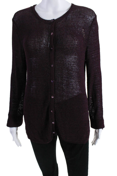 Neiman Marcus Womens Button Front Open Knit Cardigan Sweater Purple Size Medium