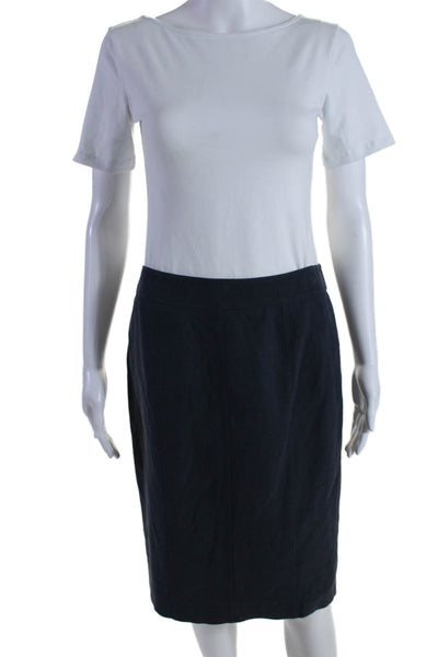 Apostrophe Womens Back Zip Knee Length Silk Pencil Skirt Navy Blue Size IT 38