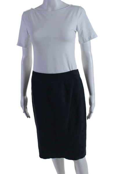 Apostrophe Womens Back Zip Knee Length Silk Pencil Skirt Navy Blue Size IT 38