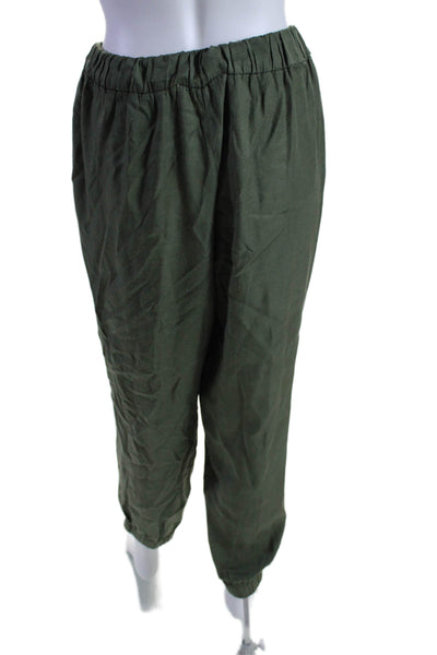 Stateside Womens Elastic Waistband High Rise Straight Leg Pants Green Size Small