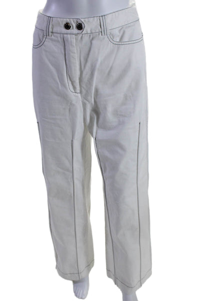 Ellery Womens Zipper Fly High Rise Wide Leg Pants White Cotton Size 6