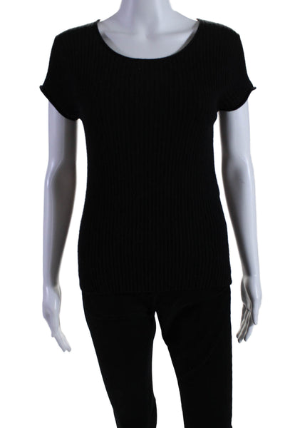 Frame Shirt Womens Short Sleeve Scoop Neck Ribbed Shirt Black Wool Size Small