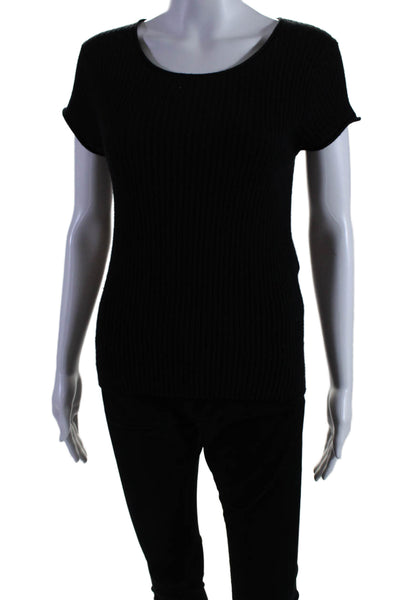 Frame Shirt Womens Short Sleeve Scoop Neck Ribbed Shirt Black Wool Size Small