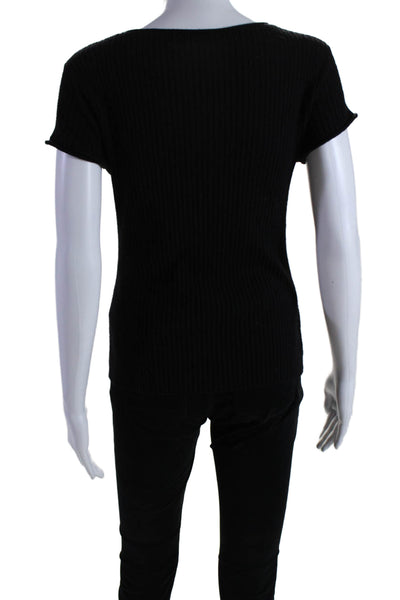 Frame Shirt Womens Short Sleeve Scoop Neck Ribbed Shirt Black Wool Size Small