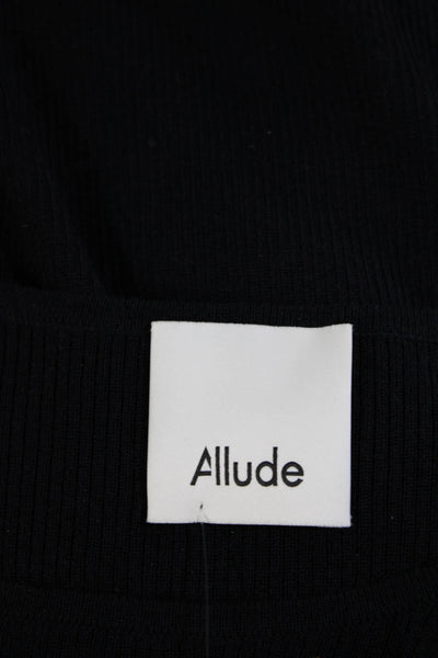 Allude Womens Long Sleeve Scoop Neck Cut Out Ribbed Sweatshirt Navy Size Small