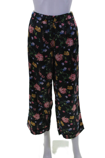 Generation Love Womens Black Floral High Rise Pull On Straight Pants Size L