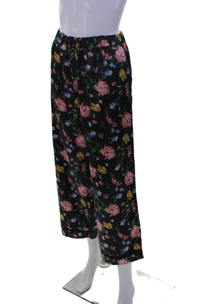 Generation Love Womens Black Floral High Rise Pull On Straight Pants Size L