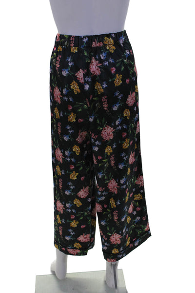 Generation Love Womens Black Floral High Rise Pull On Straight Pants Size L