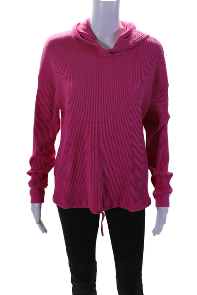 Stateside Womens Pink Cotton Waffle Knit Long Sleeve Pullover Hoodie Size M