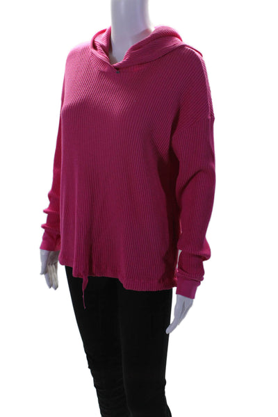 Stateside Womens Pink Cotton Waffle Knit Long Sleeve Pullover Hoodie Size M