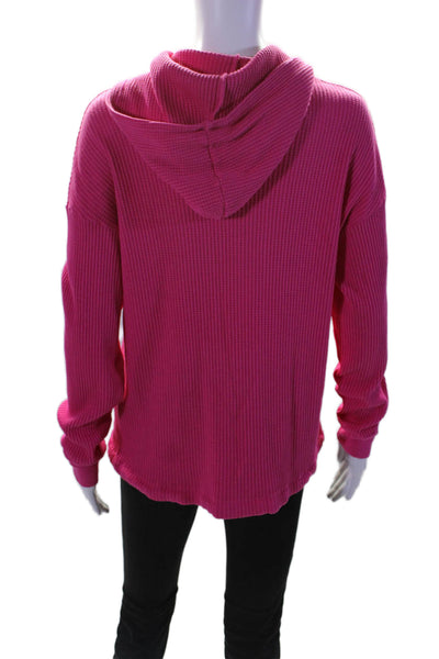 Stateside Womens Pink Cotton Waffle Knit Long Sleeve Pullover Hoodie Size M