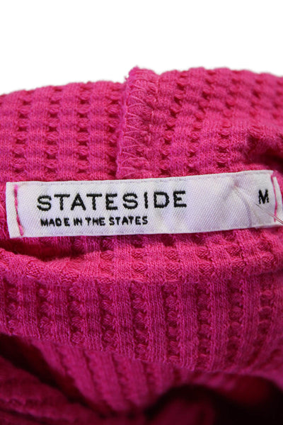 Stateside Womens Pink Cotton Waffle Knit Long Sleeve Pullover Hoodie Size M