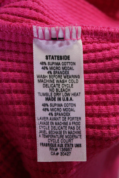 Stateside Womens Pink Cotton Waffle Knit Long Sleeve Pullover Hoodie Size M