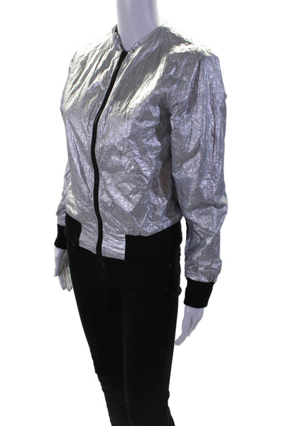 Rachel Rachel Roy Womens Metallic Two Pocket Long Sleeve Zip Up Jacket Size S