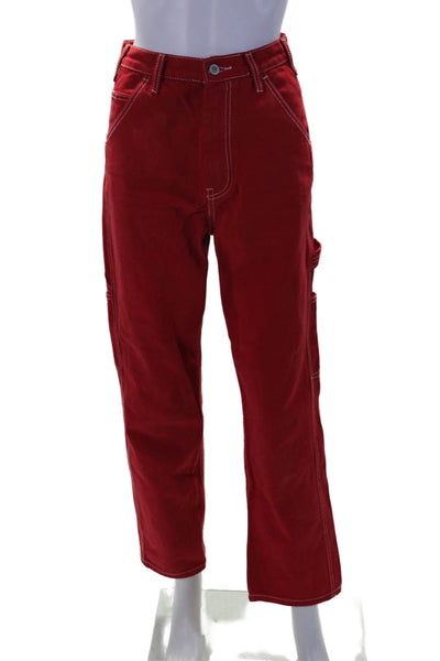 J. Galt Womens Cotton 5 Pocket High-Rise Button Closure Tapered Pants Red Size S